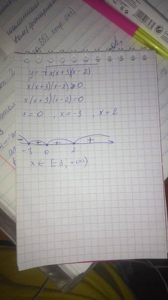 Найдите область определения функции: y= √x(x+3)(x-2) (вся правая выражения под корнем если что)