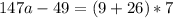 147a-49=(9+26)*7