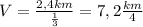 V= \frac{2,4km}{ \frac{1}{3} }=7,2 \frac{km}{4}