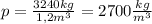 p= \frac{3240kg}{1,2m^3}=2700 \frac{kg}{m^3}