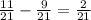 \frac{11}{21} - \frac{9}{21} = \frac{2}{21}