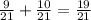 \frac{9}{21} + \frac{10}{21} = \frac{19}{21}