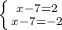 \left \{ {{x-7 =2\atop {x-7=-2}} \right.