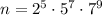 n=2^5\cdot 5^7\cdot 7^9