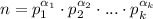 n=p_1^{\alpha_1}\cdot p_2^{\alpha_2}\cdot...\cdot p_k^{\alpha_k}