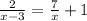 \frac{2}{ x - 3 } = \frac{7}{x} + 1