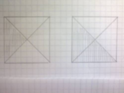 Начерти два одинаковых квадрата.раздели каждый из них на четыре равных треугольника.раскрась в одном
