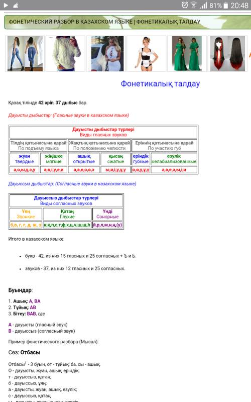 Таблица по казахскому гласные согласные