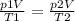 \frac{p1V}{T1}= \frac{p2V}{T2}