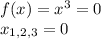 f(x)=x^3=0\\&#10;x_{1,2,3}=0