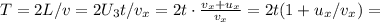 T = 2L / v = 2 U_3 t / v_x = 2t \cdot \frac{v_x + u_x}{v_x} = 2t ( 1 + u_x/v_x ) =