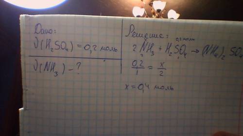 Какое количество вещества аммиака следует добавить к раствору содержащему 0 2 моль h2 so4 для получе