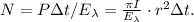 N = P \Delta t / E_\lambda = \frac{ \pi I }{ E_\lambda } \cdot r^2 \Delta t .