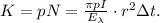 K = pN = \frac{ \pi p I }{ E_\lambda } \cdot r^2 \Delta t .