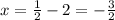 x= \frac{1}{2} -2=- \frac{3}{2}