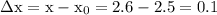 \mathrm{зx=x-x_0=2.6-2.5=0.1}