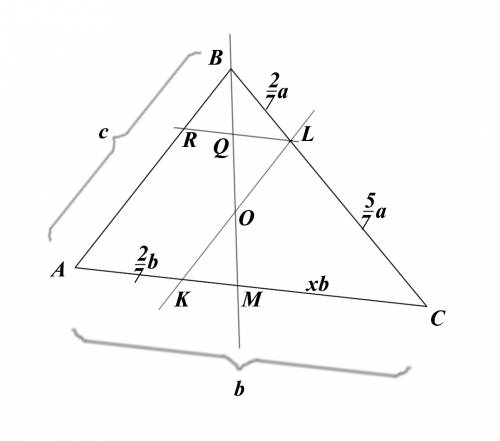 Втреугольнике abc точка m лежит на стороне ac, а точка l на стороне bc расположена так, что bl : lc