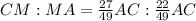 CM : MA = \frac{27}{49} AC : \frac{22}{49} AC