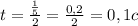 t = \frac{ \frac{1}{5} }{2} = \frac{0,2}{2} = 0,1 c