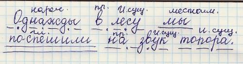 Разобрать предложение по членам: однажды в лесу мы поспешилина звук топора.