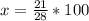 x = \frac{21}{28} *100%