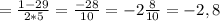 = \frac{1-29}{2*5} = \frac{-28}{10} = -2 \frac{8}{10} = -2,8