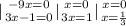 { |{{-9x=0} \atop {3x-1=0}} {| {{x=0} \atop {3x=1}} \right. {| {{x=0} \atop {x= \frac{1}{3} }} \right.