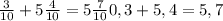 \frac{3}{10} +5 \frac{4}{10} =5 \frac{7}{10} &#10;0,3+5,4=5,7&#10;