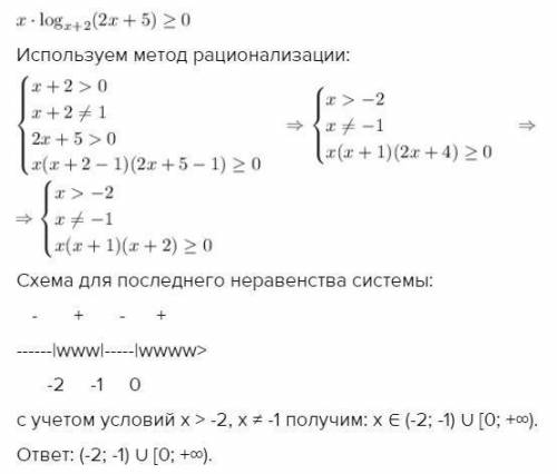 Решите неравенство: x log_(x+2)⁡〖(2x+5)〗≥0