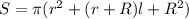 S= \pi(r^2+(r+R)l+R^2)