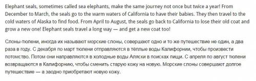 Яз. the elephant seal elephant seals,sometimes called sea elephants,make the same journey not once b