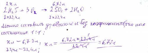 Вычислить v (h2s) затраченный на образование 6,72 литра so2