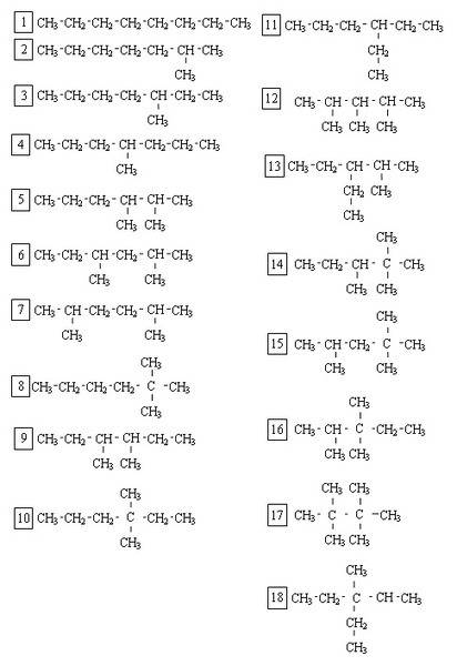 Составить изомеры для октанов с8н18 (углеродный скелет) 18 веществ