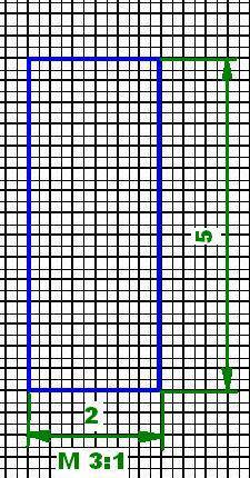 Как начертить развертку прямоугольника в масштабе 3: 1 длина 2 см ширина 5см