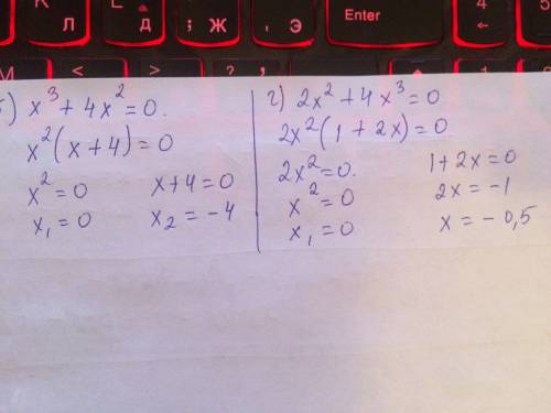 Найдите корни уравнения б) x^3+4x^2=0 г) 2x^2+4x^3=0