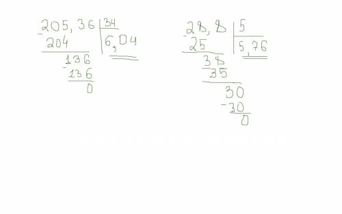 Сдвумя примерами их надо решить столбиком 20,536: 3,4 второй пример 2,88: 0,5 завтро надо сдать help