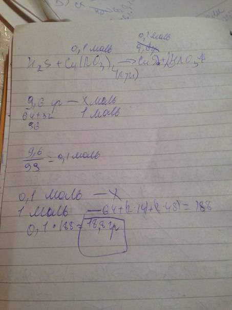 Подробно, ♥ при пропускании сероводорода через раствор нитрата меди(2) образовалось 9.6 г осадка. в