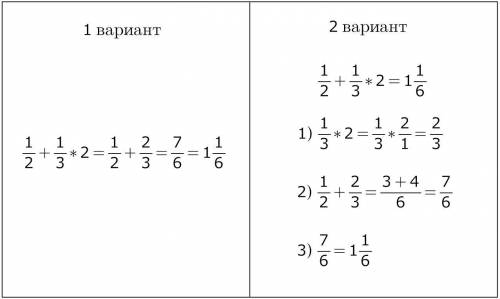 Одна вторая плюс одна третья и умножить на два