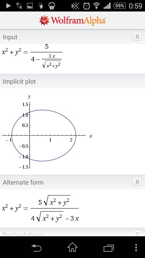 Корень из x^2+y^2=5/(4-(3x/корень из x^2+y^2)) должно получится уравнение гиперболы.