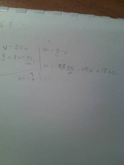 Сколько весит керосин объемом 20 л ( плотность 800 кг/м3) с решением