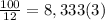 \frac{100}{12} = 8,333(3)