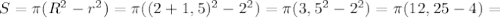 S=\pi(R^2-r^2)=\pi((2+1,5)^2-2^2)=\pi(3,5^2-2^2)=\pi(12,25-4)=