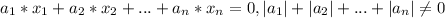 a_{1}*x_{1}+a_{2}*x_{2}+...+a_{n}*x_{n}=0, |a_{1}|+|a_{2}|+...+|a_{n}| \neq 0