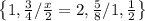 \left \{ 1, \frac{3}{4} / \frac{x}{2}=2, \frac{5}{8}/1, \frac{1}{2} \right \}