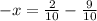 -x= \frac{2}{10} - \frac{9}{10}