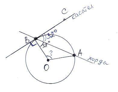 Угол между хордой ав и касательной вс и окружности равен 32 градуса. найдите велечину меньшей дуги,
