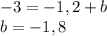 -3=-1,2+b \\ b=-1,8