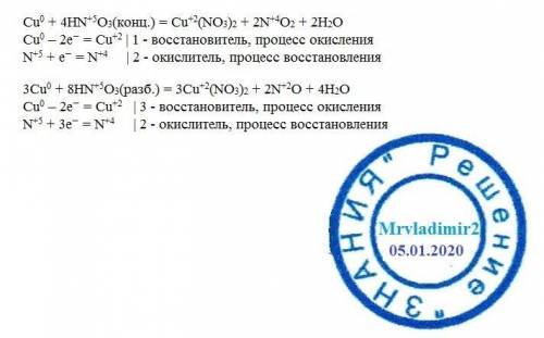 Рассмотрите уравнения реакций разбавленной и концентрированной азотной кислоты с медью с точки зрени