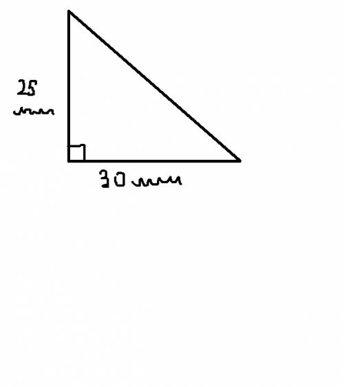 Начертите прямоугольный треугольник , у которого стороны, образующие прямой угол, равны 25мм и 3см