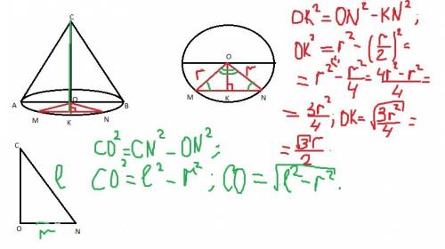 Решить : образующая конуса равна l, а радиус основания равен r. найдите площадь сечения, проходящего